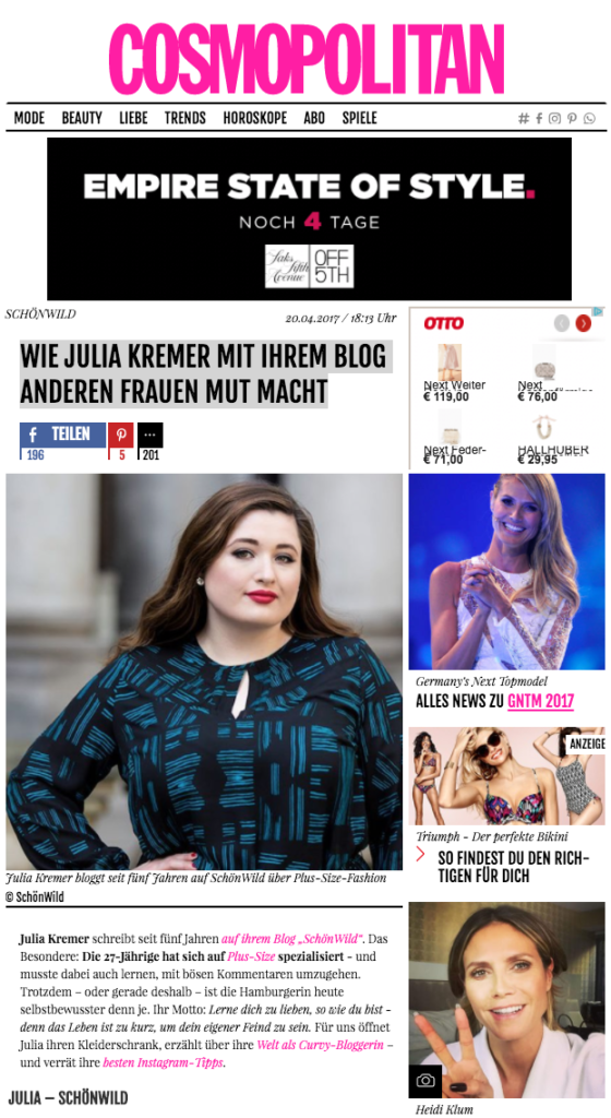 Cosmopolitain Plus Size Model Blog Hamburg Deutschland Interview 